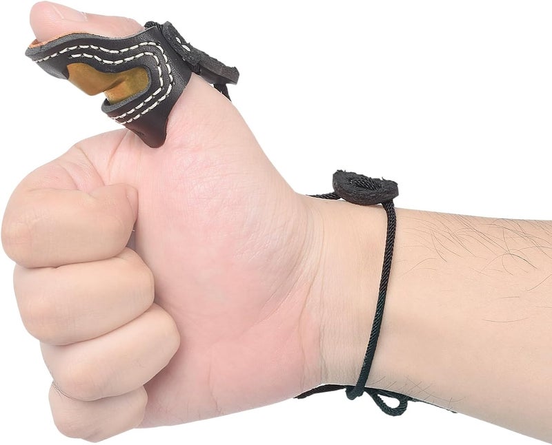 TY Archery Soft Leather & Brass Thumb Ring Archery Finger Protector for Mongolian Reurve Bow Finger Guard for Traditional Bow Shooting - Image 1